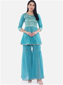 Kurti for women turquoise blue embroidered dress,fancy,designer,party wear(m)