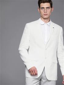 Men White Solid Single Breasted Formal Blazer
