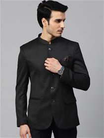 Blazer For Men Black Solid Slim Fit Bandhgala Blazer (MY)