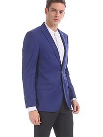 Arvind men blue regular fit textured blazer