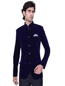 Blazer for men solid bandhgala festive & wedding men full sleeve dress  (blue) (f)