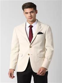 Blazer for men self design single breasted formal men full sleeve dress  (beige) (f)