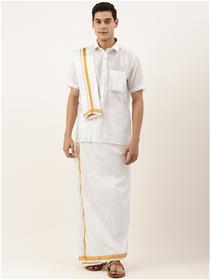 Men White Shirt with Dhoti Pants Wedding Set Dress