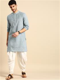 Men Blue & White Self-Design Pure Cotton Kurta with Patiala (MY)