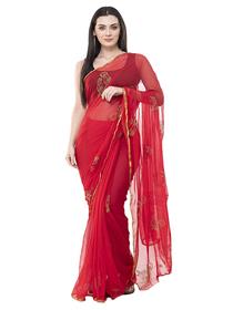 Women's jacquard chiffon saree with blouse (red)