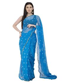 Women's plain weave chiffon saree with blouse (sky blue)