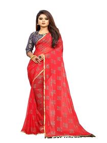 Saree for women's woven pure chiffon saree with blouse piece (multicolor)