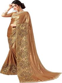 Self design embroidered embellished fashion silk blend saree(brown)