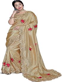 Embroidered fashion poly silk saree (beige)