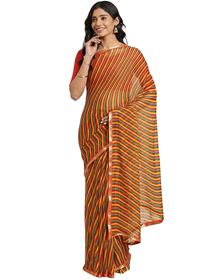 Women's lace border leheriya chiffon saree with unstitched blouse(multicolour)
