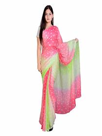 Saree for women's rajasthani print crape saree with unstitched blouse (multicolor)