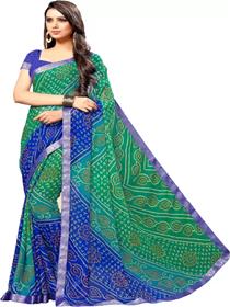 Saree for women chundri chiffon saree with blouse piece for women(green)