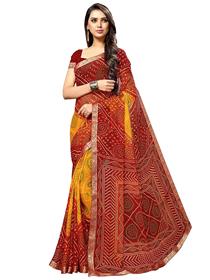 Saree for women chundri chiffon saree with blouse piece for women(red)