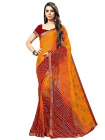 Saree for women chundri chiffon saree with blouse piece for women(yellow)