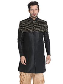 Sherwani for men vastramay men's black silk blend sherwani only top (a)