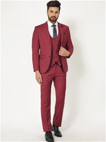 Men rust red checked slim fit single-breasted formal 3-piece suit (my)