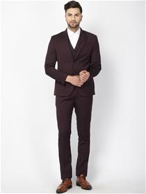 Men maroon slim fit single-breasted formal 3-piece suit (my)