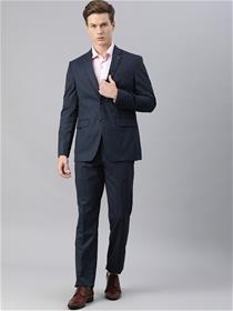 Men navy blue self-designed slim fit formal 3-piece suit (my)