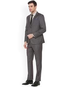Two piece suit for men grey solid single-breasted dress (my)