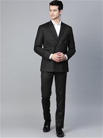 3 piece dress for men black solid slim fit double-breasted dress