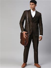 Suit for men brown self design slim fit single breasted dress (my)