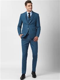 Suit men blue self-design slim-fit single-breasted dress (my)
