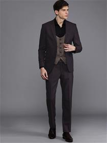 Suit for men burgundy self design slim fit single-breasted dress (my)