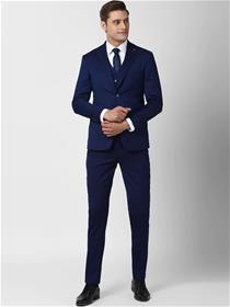 Suit for men navy blue solid slim fit dress (my)