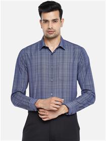Men navy blue slim fit checkered formal shirt (my)