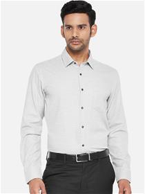Men grey melange & white slim fit printed formal shirt (my)