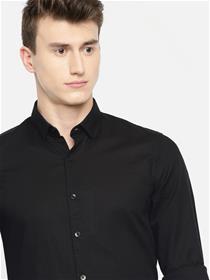 Men black slim fit solid formal shirt (my)
