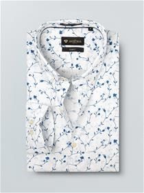 Men white & blue slim fit printed semi formal shirt (my)