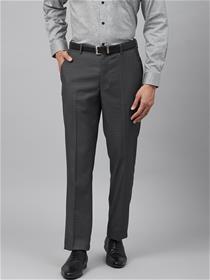 Men charcoal grey slim fit self checked formal trousers (my)