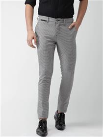 Men white & black slim fit self-design formal trousers (my)