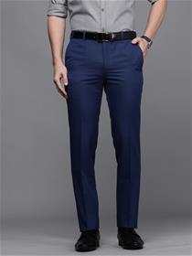 Men blue solid slim fit wrinkle free formal trousers (my)