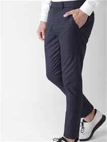 Men black & blue slim fit checked formal trousers (my)