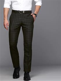 Men black checked slim fit formal trousers (my)