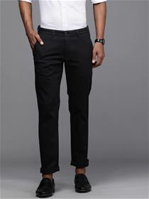 Men navy blue tapered fit low-rise wrinkle free trousers (my)