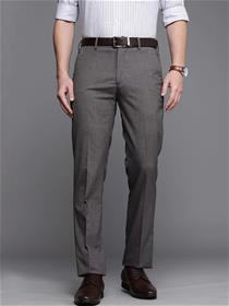 Men grey solid slim fit low-rise wrinkle free formal trousers (my)