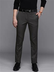 Men grey striped mid rise slim fit formal trousers (my)