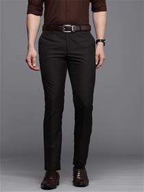 Men black micro checked slim fit mid-rise plain flat-front formal trousers (my)