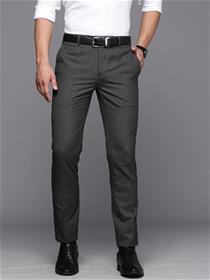 Men grey solid slim fit mid rise formal trousers  (my)