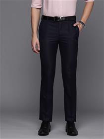 Men navy blue textured slim fit trousers (my)