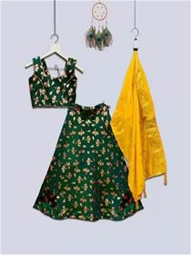 Girls lehenga choli ethnic wear woven lehenga, choli and dupatta set (f)