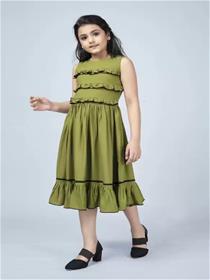 Frock for girls  calf length party dress  (green, sleeveless) (f)
