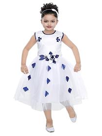 Floral pretty look new & latest fashion white & blue net frock gown for kids (a)