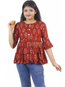 Top for girls casual cotton rayon blend peplum top  (maroon, pack of 1) (f)