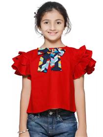 Top for girls casual cotton blend fashion sleeve top  (red, pack of 1) (f)