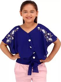 Top for girls party georgette top  (blue, pack of 1) (f)