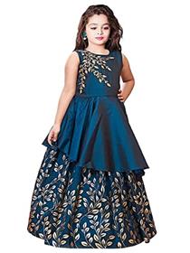Gown for girls embroidery n golden foil satin redaymade festive gown dress (a)